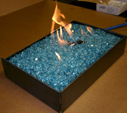 azurlite fireglass on a ventless burner fireplace