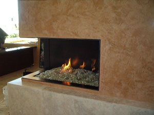 fireplace with glass stones
