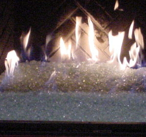 custom fireplace with fire glass stones