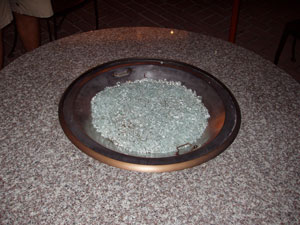 glassfire fire pit table with metal bowl